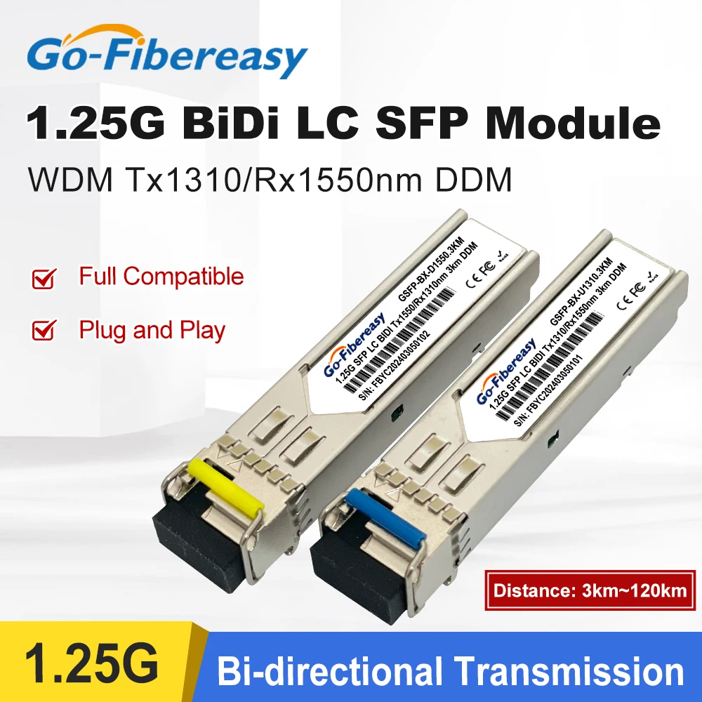 SFP BiDi 1G 1310/1550nm Single bidireccional LC DDM Compatible for Aruba,HPE,TP-Link,Miktotik/Zyxel Gigabit Optical Module
SFP BiDi 1G 1310/1550nm Single bidireccional LC DDM Compatible for Aruba,HPE,TP-Link,Miktotik/Zyxel Gigabit Optical Module