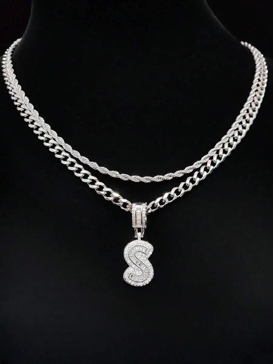 2pcs Set Cubic Zirconia Letter Pendant With Stainless Steel Chain Unisex Hip Hop Fashion Necklace
2pcs Set Cubic Zirconia Letter Pendant With Stainless Steel Chain Unisex Hip Hop Fashion Necklace
