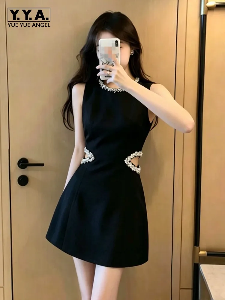Elegant Women Banquet Black Dress O Neck Sleeveless Diamonds Hollow Out High Waist Slim Fit Fashion Ladies A Line Short Dresses
Elegant Women Banquet Black Dress O Neck Sleeveless Diamonds Hollow Out High Waist Slim Fit Fashion Ladies A Line Short Dresses