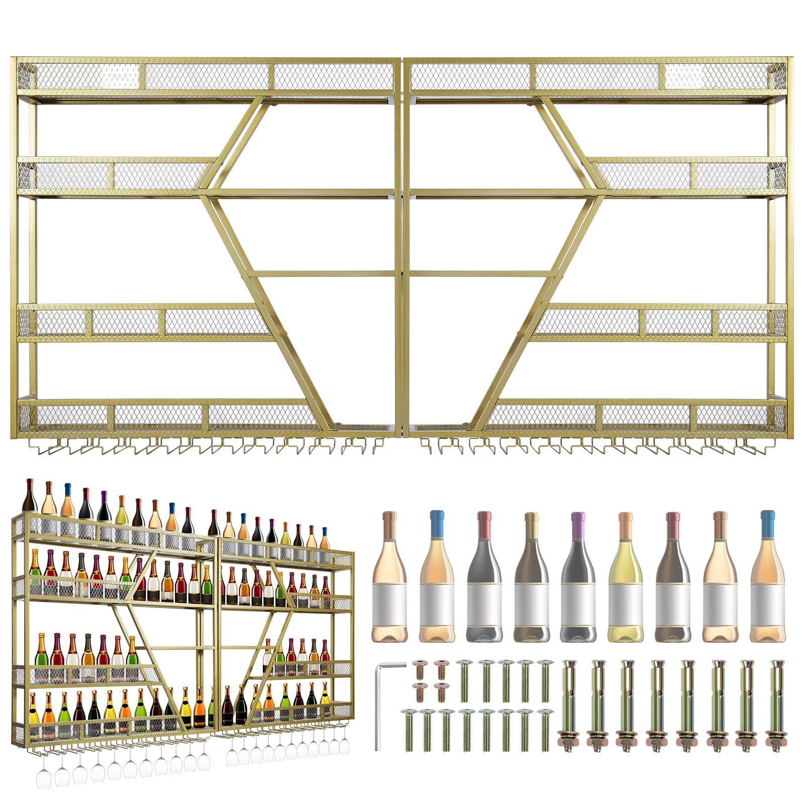 Metal Wine Bottles Storage Display Storage Shelf with Wine Glass Holder Hanging Bar Liquor Storage Rack for Home & Dining Room
Metal Wine Bottles Storage Display Storage Shelf with Wine Glass Holder Hanging Bar Liquor Storage Rack for Home & Dining Room