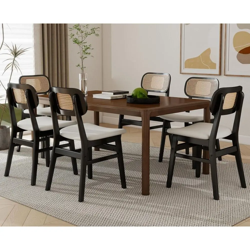 6 White PU Leather Dining Chairs with Cane Back, Modern Wooden Upholstered Side Chairs for Kitchen or Restaurant
6 White PU Leather Dining Chairs with Cane Back, Modern Wooden Upholstered Side Chairs for Kitchen or Restaurant