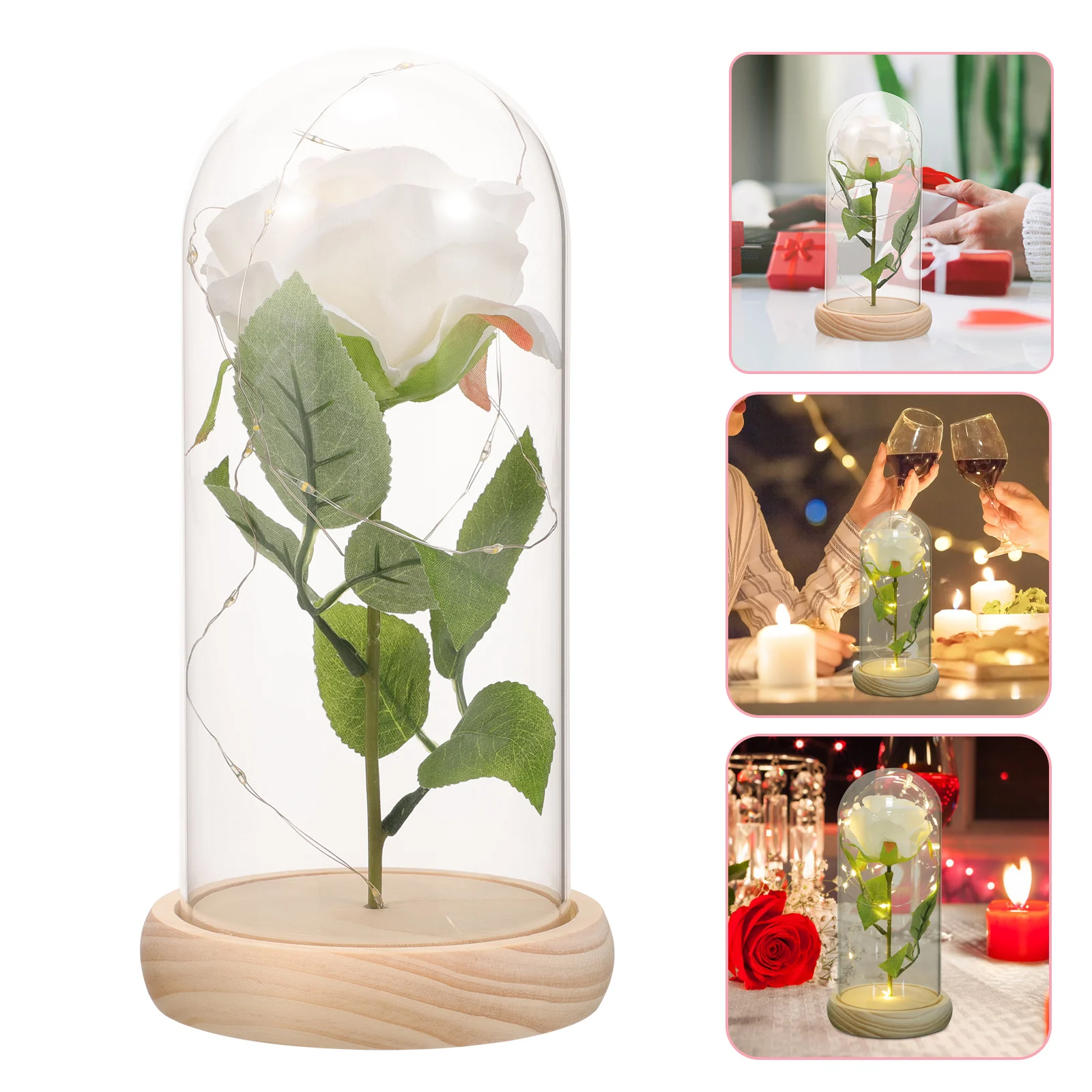 Glass Dome Rose White Shallow Base Valentine Home nament Preserved Flower LEDFlower Bright Color Perfect Gift
Glass Dome Rose White Shallow Base Valentine Home nament Preserved Flower LEDFlower Bright Color Perfect Gift