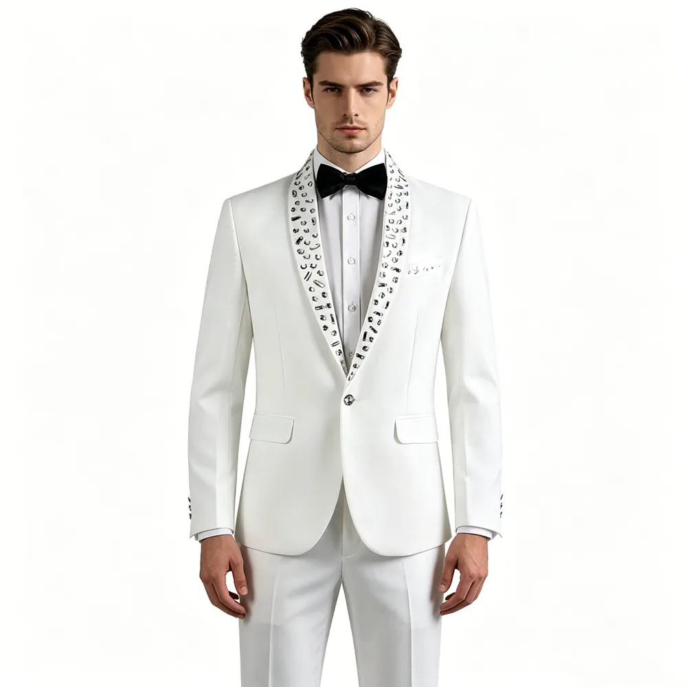 Men's Crystal Collar Blazer Pants 2 Piece Set Wedding Groomsmen Formal Tuxedo Suit for Singer Chorus Stage Performance Suits
Men's Crystal Collar Blazer Pants 2 Piece Set Wedding Groomsmen Formal Tuxedo Suit for Singer Chorus Stage Performance Suits