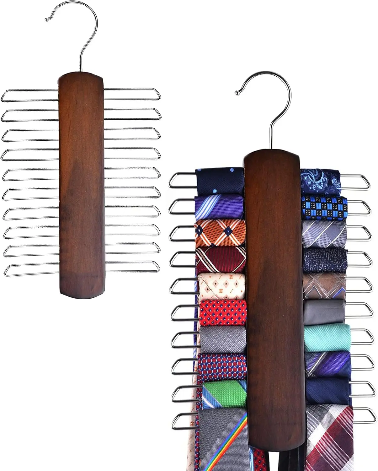 2 Pack Wooden Tie and Belt Hanger with 20 Hooks, Walnut Closet Organizer for Scarves
2 Pack Wooden Tie and Belt Hanger with 20 Hooks, Walnut Closet Organizer for Scarves
