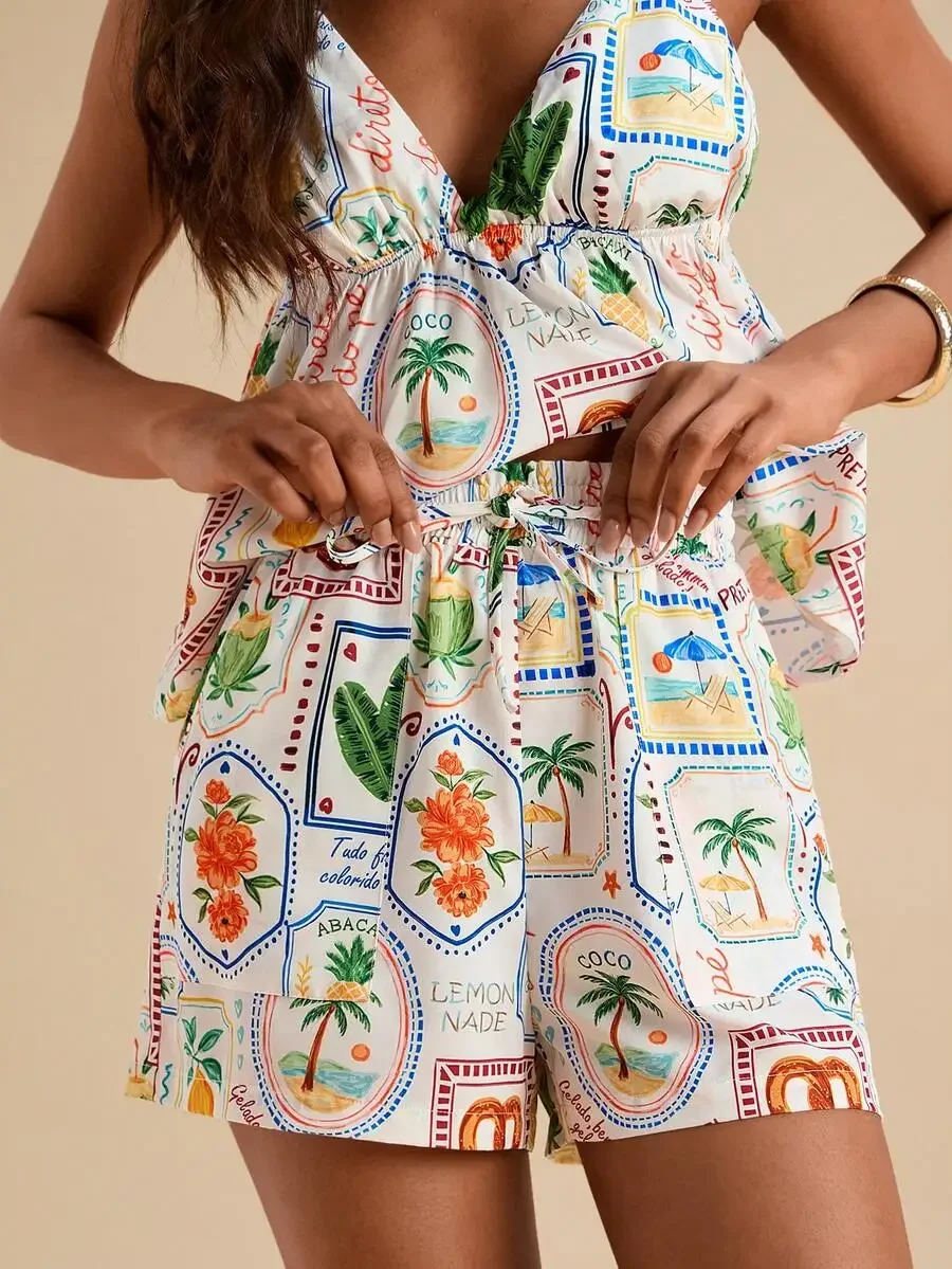 Womens Tropical Print Casual Shorts With Drawstring Waist Summer Beach Outfit
Womens Tropical Print Casual Shorts With Drawstring Waist Summer Beach Outfit
