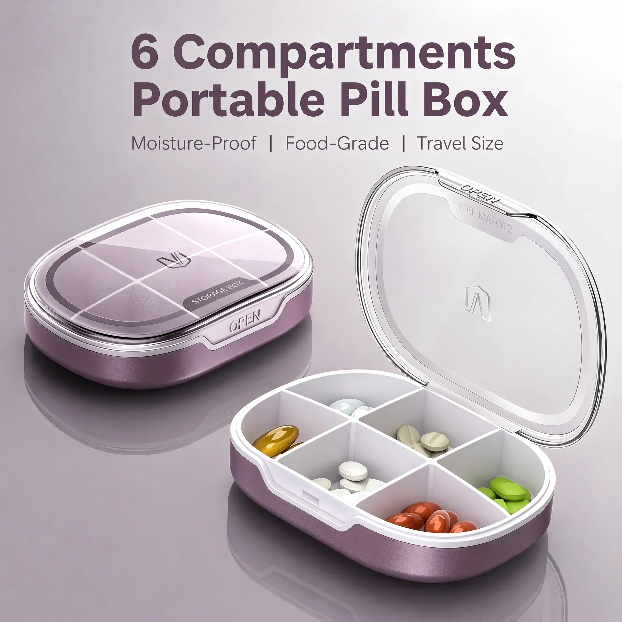 Portable 6 Compartment Pill Box Travel Sealed Moisture Proof Pill Organizer Food Grade BPA Free Medicine Case Vitamin Holder
Portable 6 Compartment Pill Box Travel Sealed Moisture Proof Pill Organizer Food Grade BPA Free Medicine Case Vitamin Holder