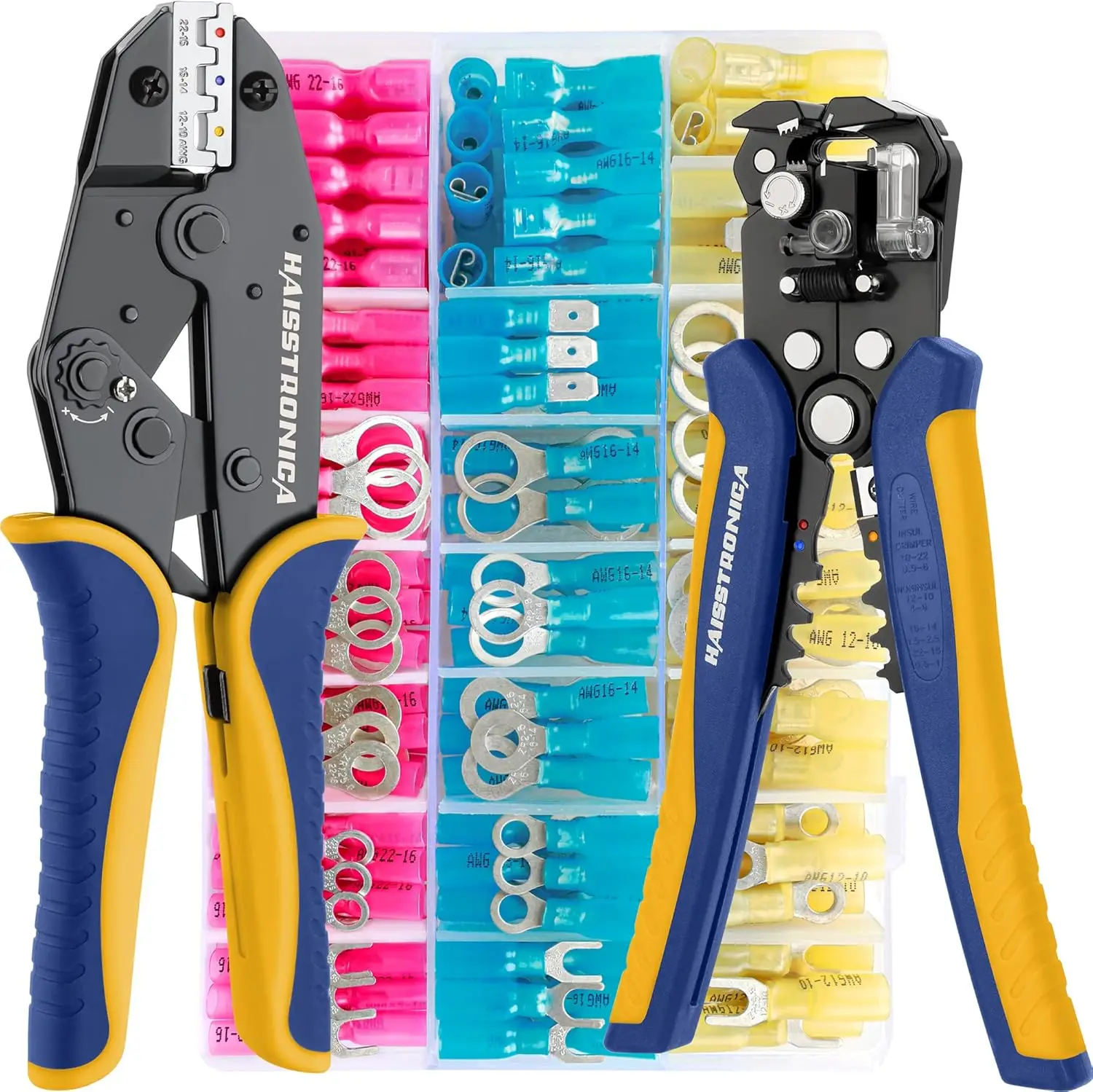 Heat Shrink Connectors Set with Crimping Tool, Wire Stripper, and 280PCS AWG 22-10 Marine Grade Connectors
Heat Shrink Connectors Set with Crimping Tool, Wire Stripper, and 280PCS AWG 22-10 Marine Grade Connectors