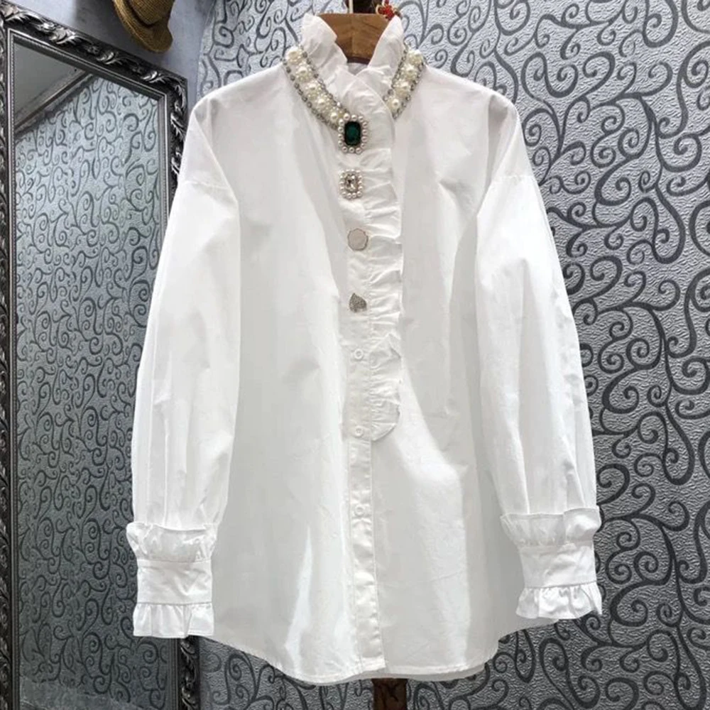 Court style large size beads new design foreign French shirt 2026 shirt loose top blusas mujer de moda verano
Court style large size beads new design foreign French shirt 2026 shirt loose top blusas mujer de moda verano