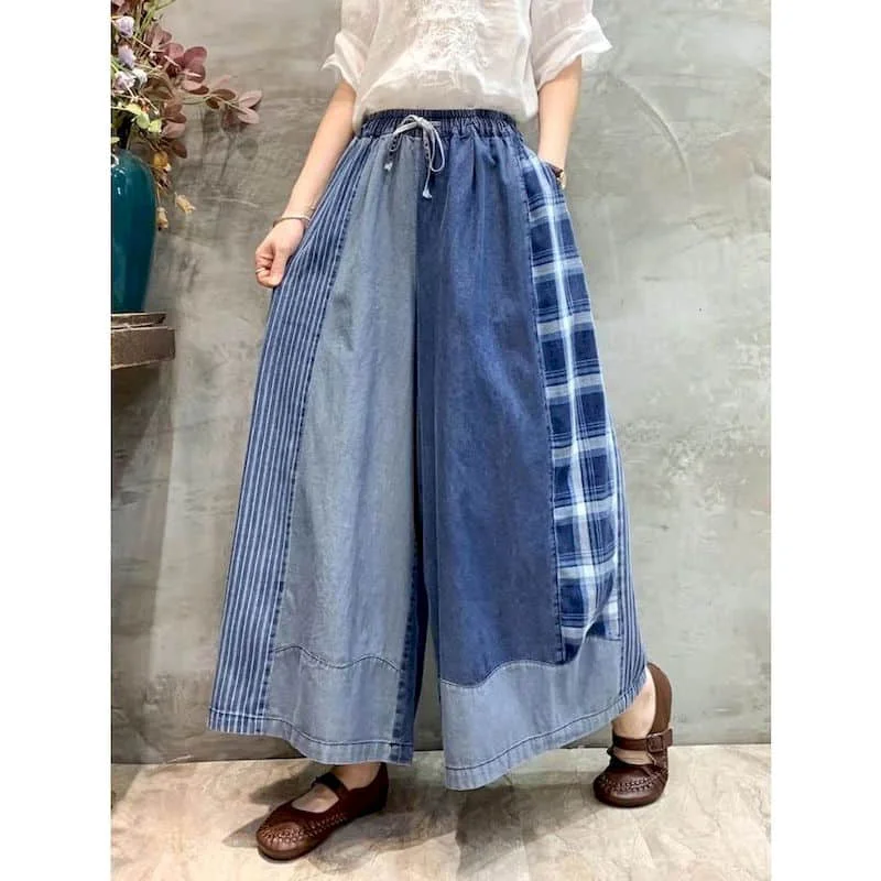 Jeans Women Plaid Patchwork Casual 2026 Summer Loose Calf Length Denim Wide Leg Pants Elastic Waist Streetwear Women Clothing
Jeans Women Plaid Patchwork Casual 2026 Summer Loose Calf Length Denim Wide Leg Pants Elastic Waist Streetwear Women Clothing