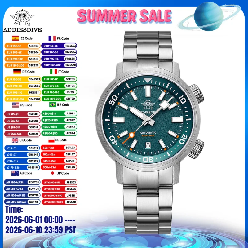 ADDIESDIVE Top Watch AD2541 Men Watch 200m Waterproof Sapphire Crystal BGW9 Luminous reloj hombre Automatic Mechanical Watch
ADDIESDIVE Top Watch AD2541 Men Watch 200m Waterproof Sapphire Crystal BGW9 Luminous reloj hombre Automatic Mechanical Watch