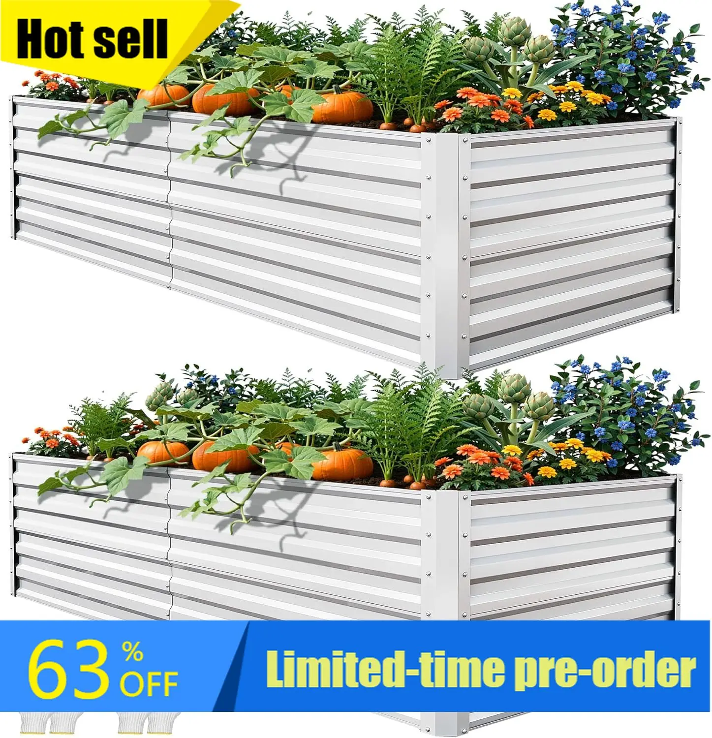 Hot sale!YITAHOME 6x3x2ft 2pcs Large Raised Garden Bed Kit, Galvanized Metal Planter Box with Gloves, Ground Nails, Support Rod,
Hot sale!YITAHOME 6x3x2ft 2pcs Large Raised Garden Bed Kit, Galvanized Metal Planter Box with Gloves, Ground Nails, Support Rod,