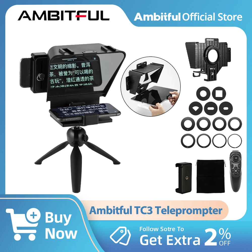 Ambitful TC3 Mini Teleprompter Phone & DSLR Recording Portable Inscriber Mobile Teleprompter Artifact Video With Remote Control
Ambitful TC3 Mini Teleprompter Phone & DSLR Recording Portable Inscriber Mobile Teleprompter Artifact Video With Remote Control