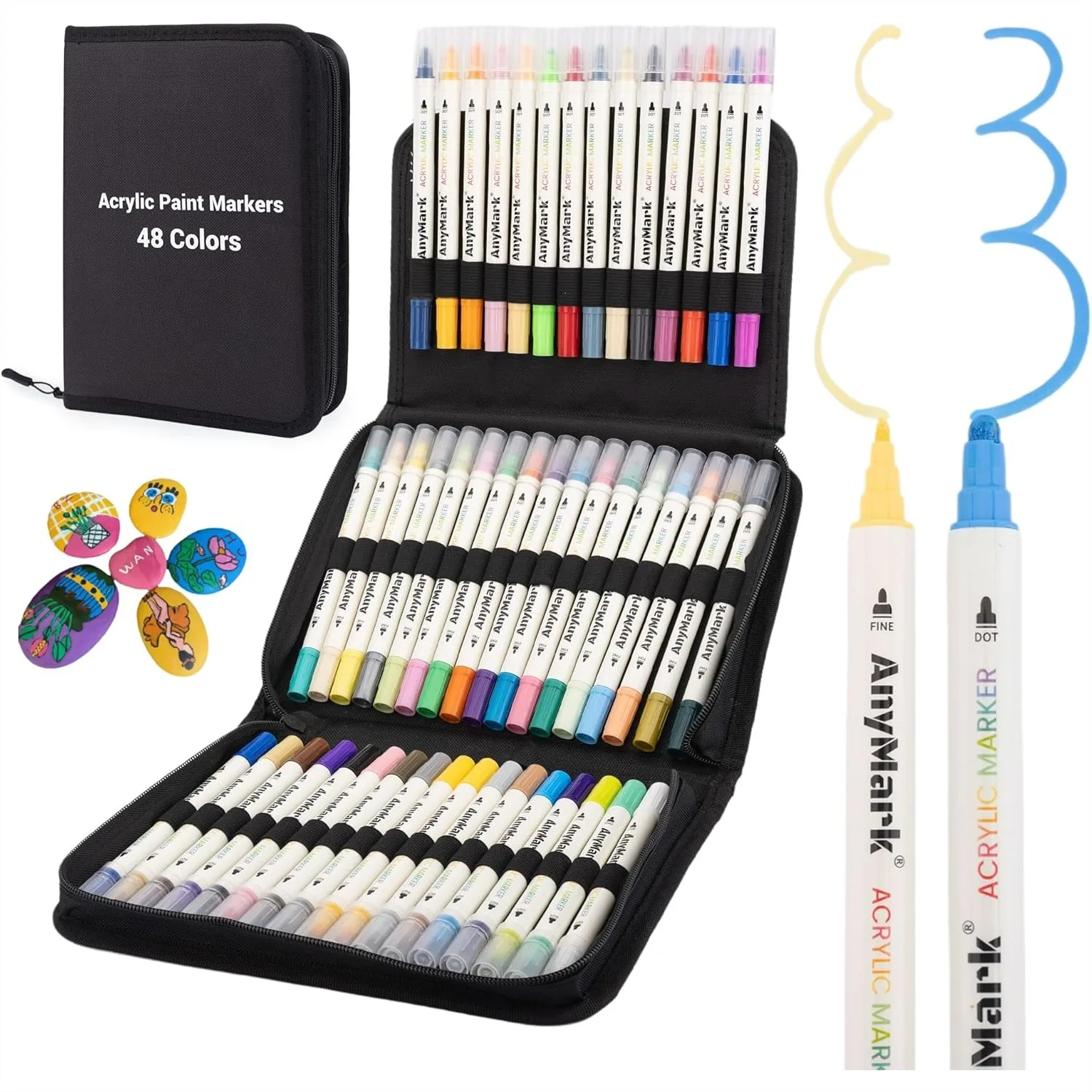 48 Colors Acrylic Paint Markers, Dual Tip with Dot & Fine Tip, for Canvas, Wood, Stone, Glass, Rock Painting
48 Colors Acrylic Paint Markers, Dual Tip with Dot & Fine Tip, for Canvas, Wood, Stone, Glass, Rock Painting