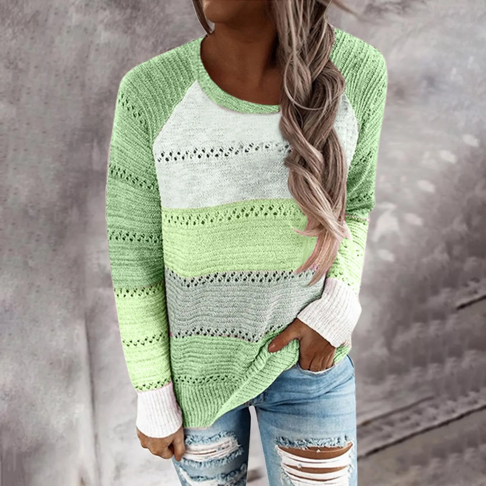 Fashion Casual Patchwork Pullover Women Round Neck Long Sleeves Loose Fit Jumpers Hollow Out Streetwear Knitted Sweater Tops
Fashion Casual Patchwork Pullover Women Round Neck Long Sleeves Loose Fit Jumpers Hollow Out Streetwear Knitted Sweater Tops
