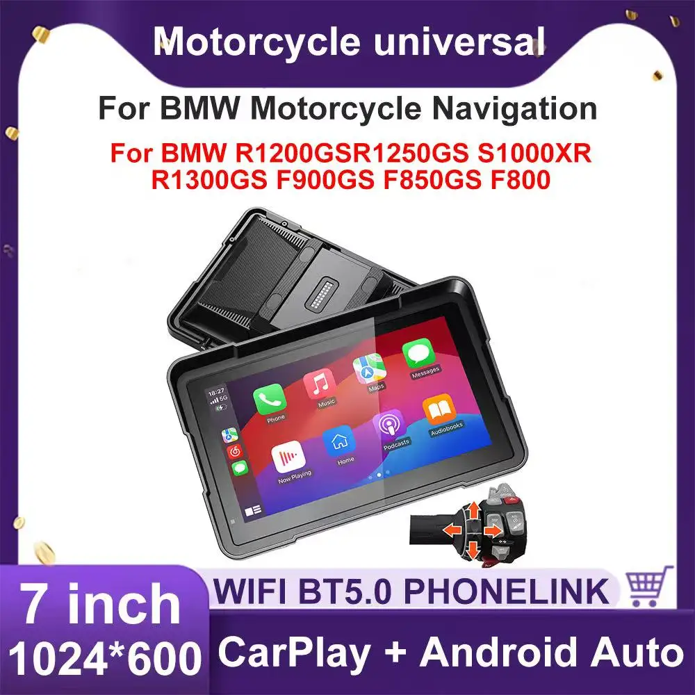 7 Inch Portable Wireless CarPlay Moto Android Auto Digital Motorcycle Dashboard GPS Navigation For BMW R1200GS R1250GS Screen