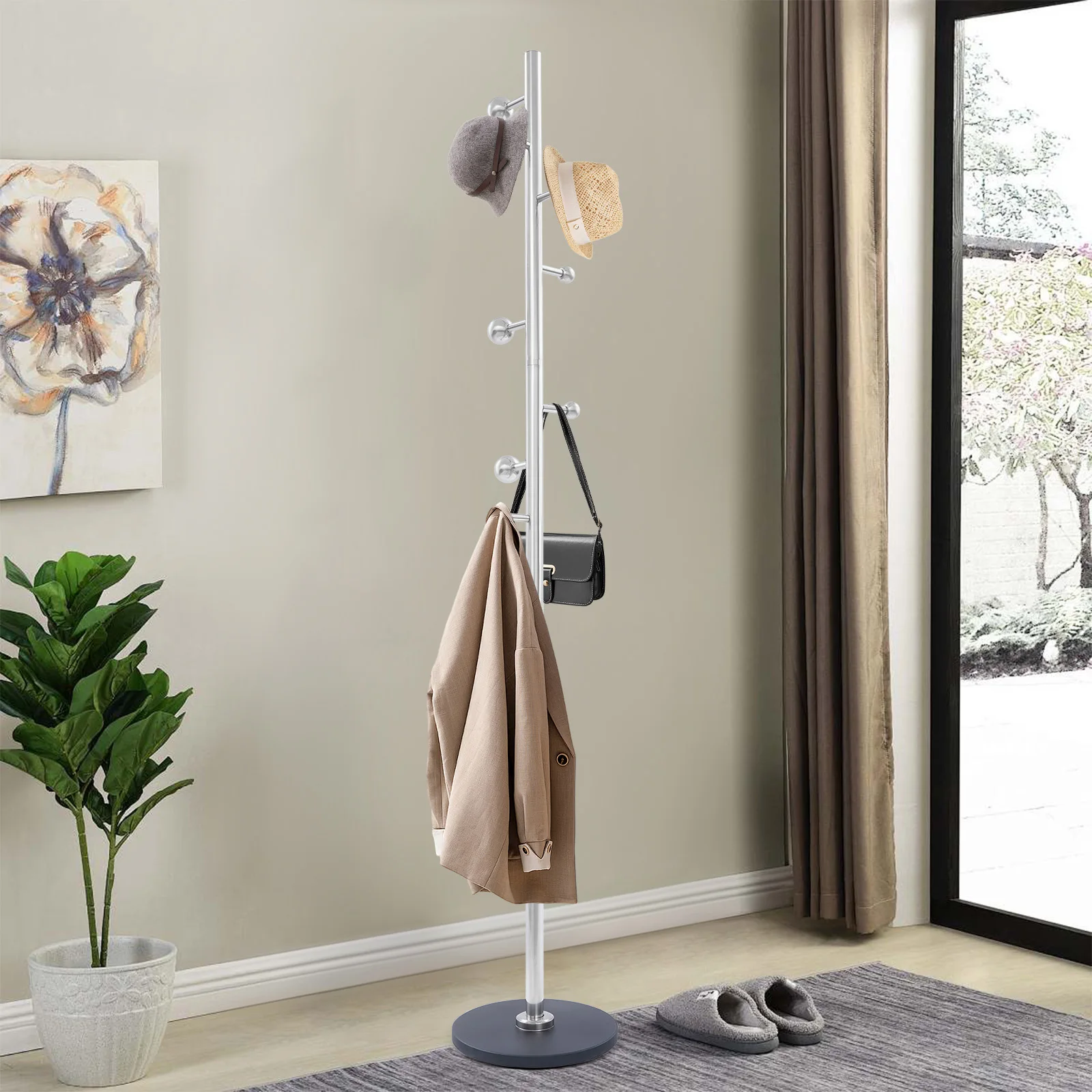Coat Rack, Freestanding Coat Stand with 8 Spherical Hooks, Stainless Steel Corner Coat Storage Rack for Entryway Bathroom
Coat Rack, Freestanding Coat Stand with 8 Spherical Hooks, Stainless Steel Corner Coat Storage Rack for Entryway Bathroom