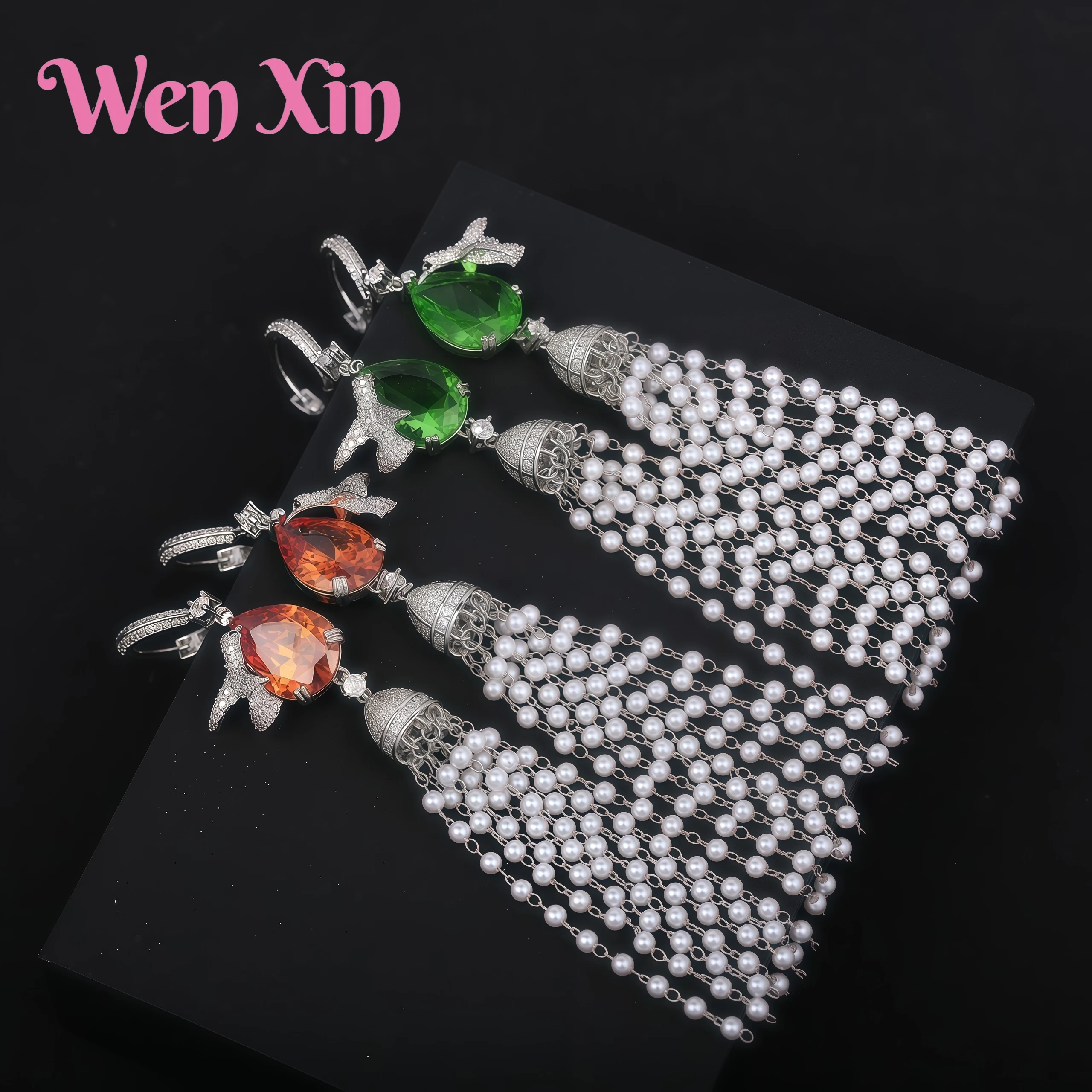 WENXIN Top Quality Luxury Brand Jewelry Temperament Water Droplet Pearl Tassel Long Earrings Women's Zircon Full Diamond Earring
WENXIN Top Quality Luxury Brand Jewelry Temperament Water Droplet Pearl Tassel Long Earrings Women's Zircon Full Diamond Earring