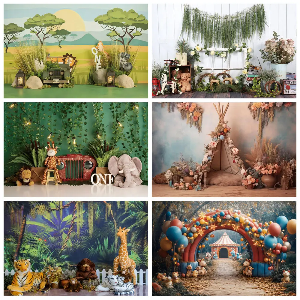 Safari Jungle Photography Background Wild Animals Balloons Child 1st Birthday Party Cake Smash Decor Portrait Photocall Backdrop
Safari Jungle Photography Background Wild Animals Balloons Child 1st Birthday Party Cake Smash Decor Portrait Photocall Backdrop
