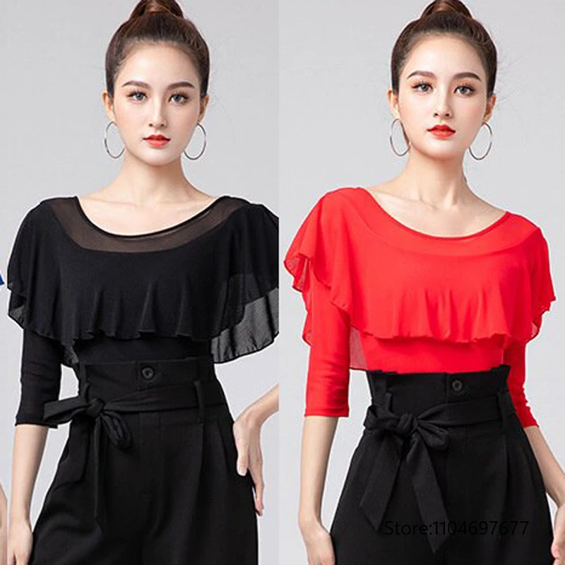 Ruffled Dance Clothes National Standard Modern Three-quarter Sleeve One-piece Latin Dance Clothes Top Women's New Dance Cl
Ruffled Dance Clothes National Standard Modern Three-quarter Sleeve One-piece Latin Dance Clothes Top Women's New Dance Cl