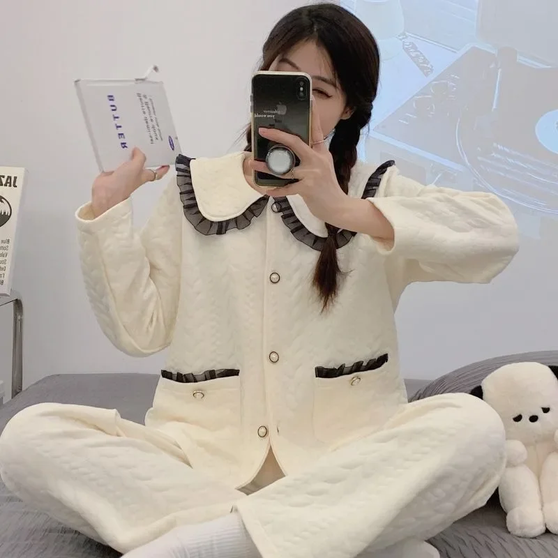 2024 New Air Cotton Pajamas for Women Autumn Winter Sleepwear Pure Cotton Thickened Sandwich Long Sleeved Lounge Set Homewear
2024 New Air Cotton Pajamas for Women Autumn Winter Sleepwear Pure Cotton Thickened Sandwich Long Sleeved Lounge Set Homewear