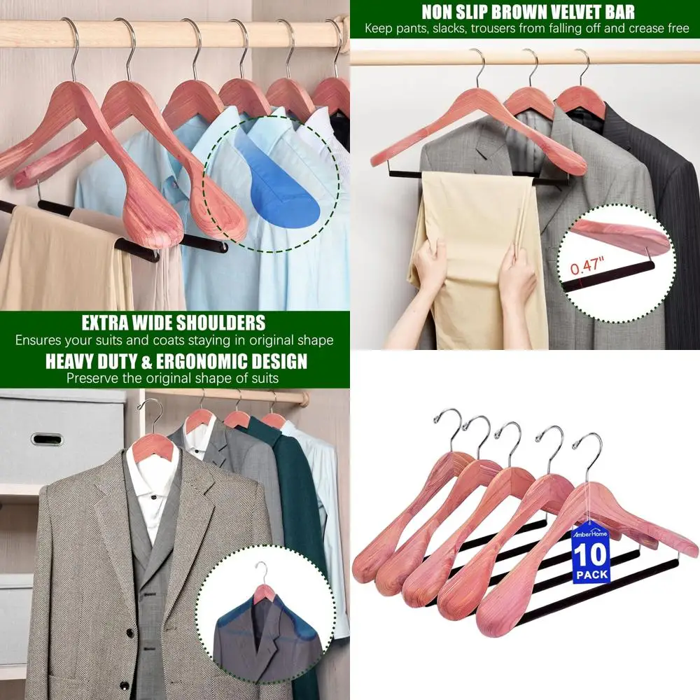 10 Pack Extra Wide Shoulder Wooden Suit Hangers with Aromatic Cedar, Velvet Pant Bar for Smooth Jacket Storage
10 Pack Extra Wide Shoulder Wooden Suit Hangers with Aromatic Cedar, Velvet Pant Bar for Smooth Jacket Storage