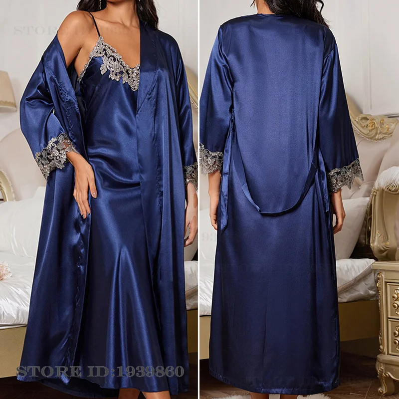 Women's Long 2PCS Nighty&Robe Set Nightgown Spring Summer New Satin Sleepwear Loungewear Sexy Loose Kimono Bathrobe Home Clothes
Women's Long 2PCS Nighty&Robe Set Nightgown Spring Summer New Satin Sleepwear Loungewear Sexy Loose Kimono Bathrobe Home Clothes
