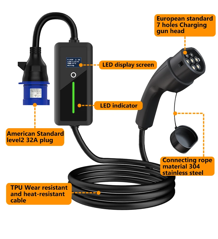 Портативная мобильная станция для электромобилей, стандарт ЕС, 3,5 кВт, 7 кВт, 16 А, 32 А, тип 2, автомобильное зарядное устройство для электромобилей для зарядки в дороге 
Портативная мобильная станция для электромобилей, стандарт ЕС, 3,5 кВт, 7 кВт, 16 А, 32 А, тип 2, автомобильное зарядное устройство для электромобилей для зарядки в дороге