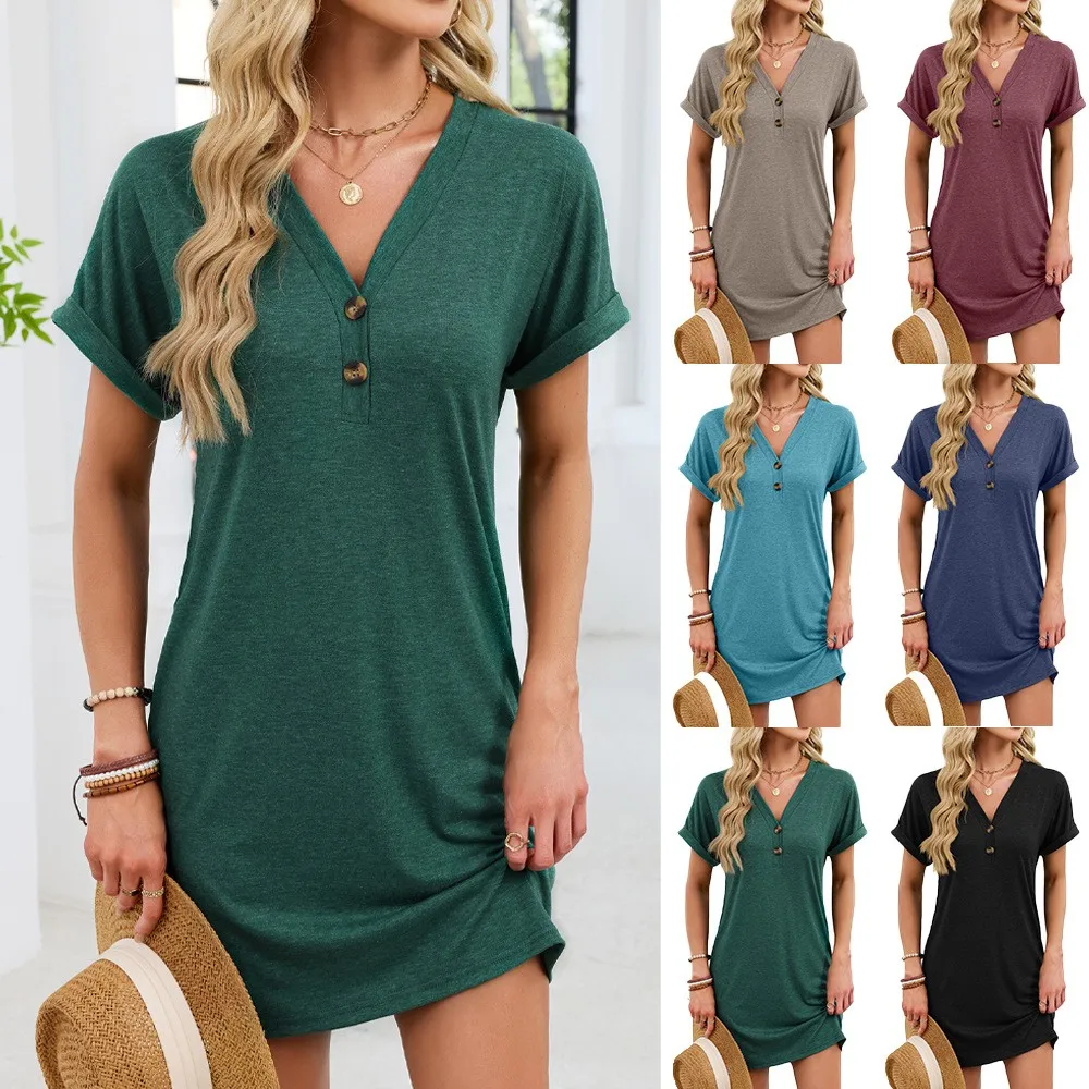 Casual Short Sleeve Dress Solid V Neck Knit Dresses Button Front Rolled Cuff Mini Dress Relaxed Fit Heathered Fabric A Line
Casual Short Sleeve Dress Solid V Neck Knit Dresses Button Front Rolled Cuff Mini Dress Relaxed Fit Heathered Fabric A Line