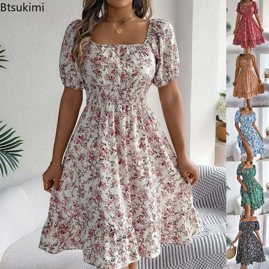 New Women's Elegant Floral Print Dress Summer Short Sleeve Square Neck Ruffled Edge A-Line Dress Elastic High Waist Mini Dresses
New Women's Elegant Floral Print Dress Summer Short Sleeve Square Neck Ruffled Edge A-Line Dress Elastic High Waist Mini Dresses
