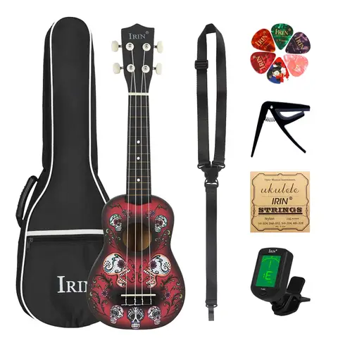 IRIN 21 Inç Ukulele Kafatası Hawaii Gitar Müzik Aleti 4 Strings Basswood Ukulele Soprano Gitar Enstrüman Capo Parçaları