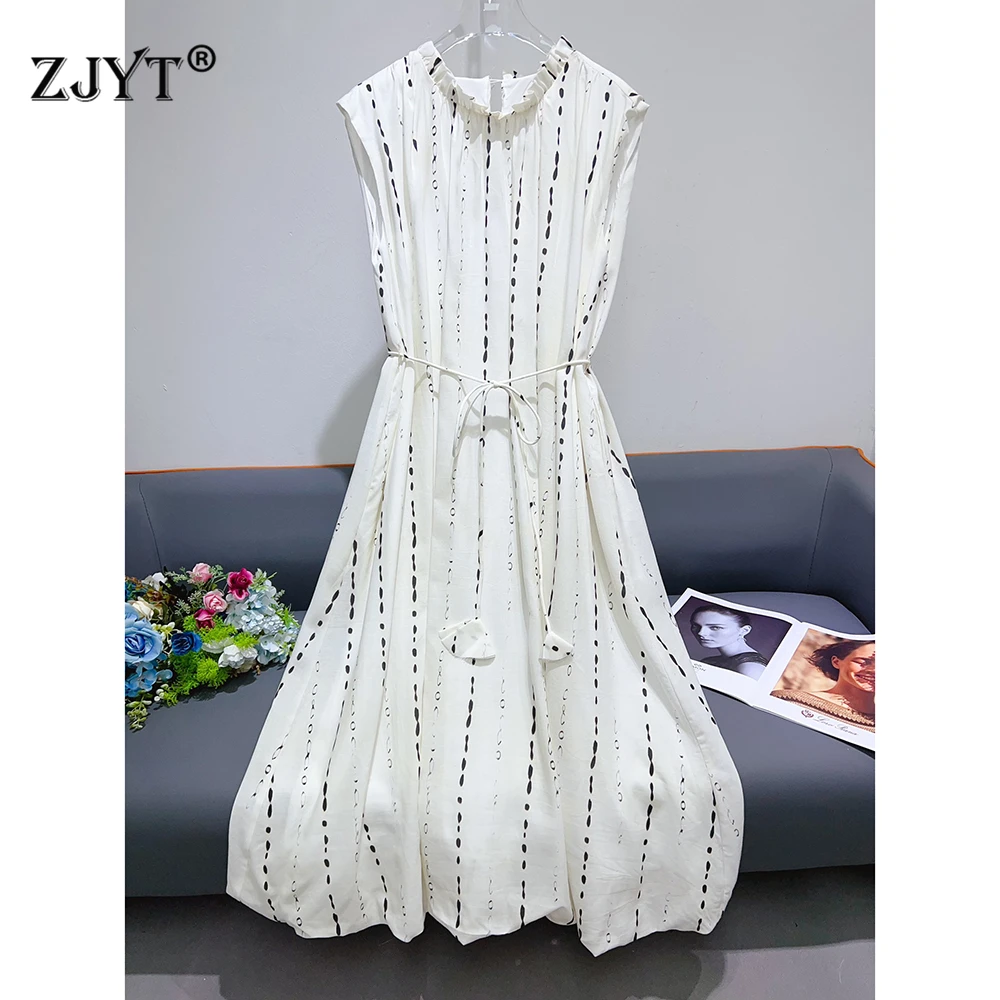 ZJYT Summer Fashion Loose Style Linen Sleeveless Dress Woman 2025 Designer Striped Print Midi Casual Holiday Dresses Female Robe
ZJYT Summer Fashion Loose Style Linen Sleeveless Dress Woman 2025 Designer Striped Print Midi Casual Holiday Dresses Female Robe