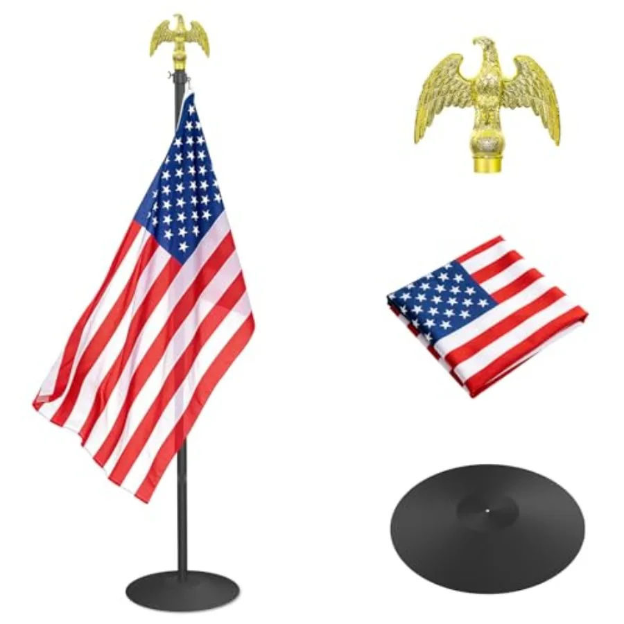 Indoor Flag Pole and Stand with 3x5 Ft American Flag and Golden Eagle Topper 8FT Heavy Duty Flagpole Kit with Tangle-Free Rotat
Indoor Flag Pole and Stand with 3x5 Ft American Flag and Golden Eagle Topper 8FT Heavy Duty Flagpole Kit with Tangle-Free Rotat