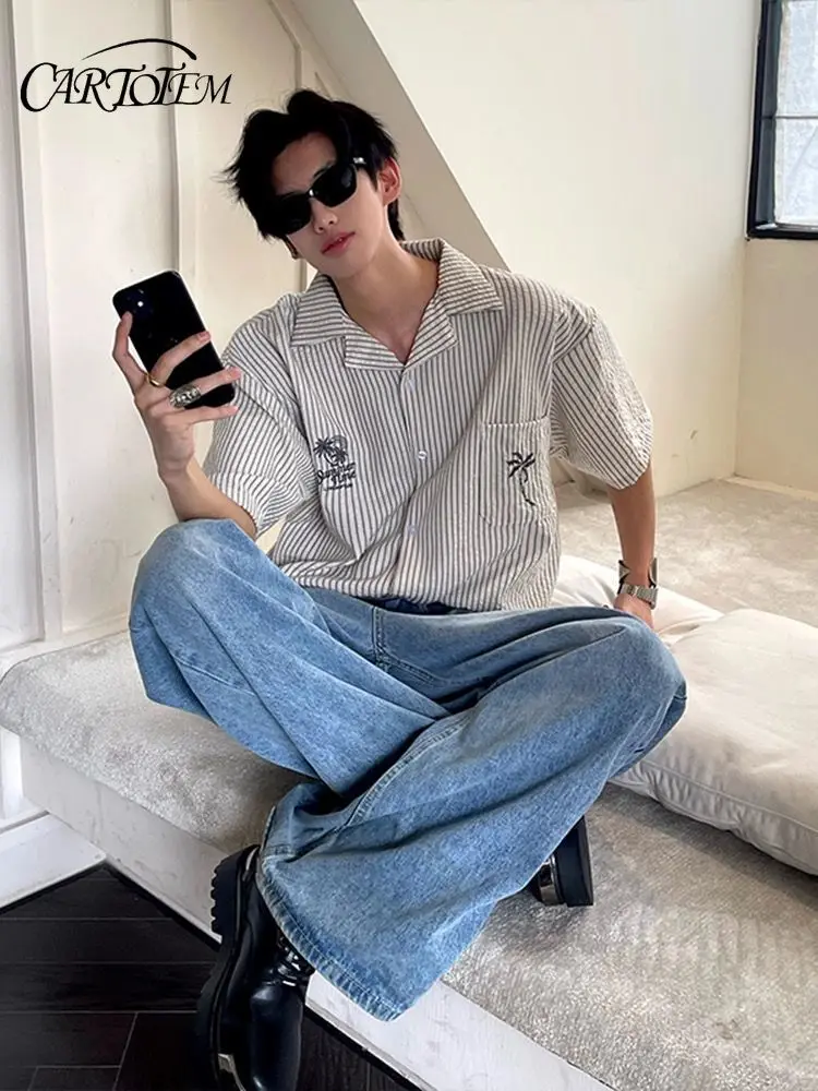 Полосатая рубашка с короткими рукавами и вышивкой в стиле ретро, топ унисекс
Полосатая рубашка с короткими рукавами и вышивкой в стиле ретро, топ унисекс