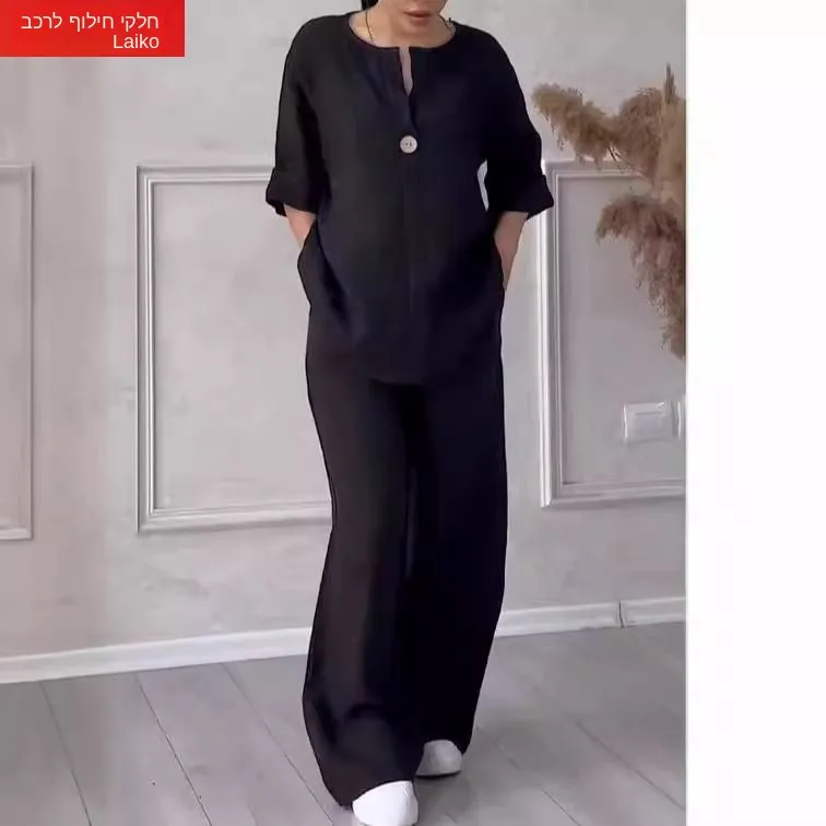 Fashionable Pure Color Cotton Linen Casual Women's Suit 2024 New Style Independent Station Cross-Border Long Sleeve Long Pants
Fashionable Pure Color Cotton Linen Casual Women's Suit 2024 New Style Independent Station Cross-Border Long Sleeve Long Pants