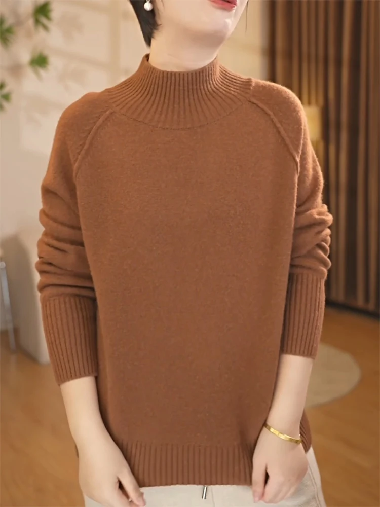 Korean Sle f High Collar Knitted Sweater Autumn New plus Size Versatile Slimming Long Sve Brown High End Feeling Top
Korean Sle f High Collar Knitted Sweater Autumn New plus Size Versatile Slimming Long Sve Brown High End Feeling Top