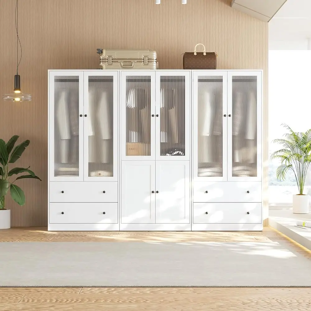 20D Glass-Door White Wooden Wardrobe with Hanging Rod, 71 High Storage Cabinet for Bedroom, Large Capacity
20D Glass-Door White Wooden Wardrobe with Hanging Rod, 71 High Storage Cabinet for Bedroom, Large Capacity