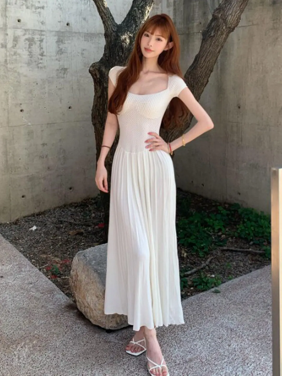 Elegant White Slimming Long Dress Fashionable French Style Cotton Summer Dress Short Sleeve U-Neck A-Line Skirt for Women
Elegant White Slimming Long Dress Fashionable French Style Cotton Summer Dress Short Sleeve U-Neck A-Line Skirt for Women
