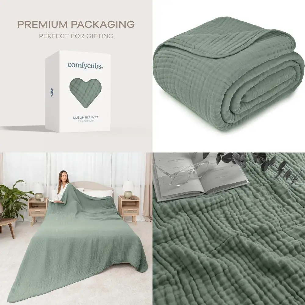King Size 108x90 6-Layer Muslin Blanket - Soft, Breathable, Lightweight Adult Bedding for Year-Round Comfort - Fern Design
King Size 108x90 6-Layer Muslin Blanket - Soft, Breathable, Lightweight Adult Bedding for Year-Round Comfort - Fern Design