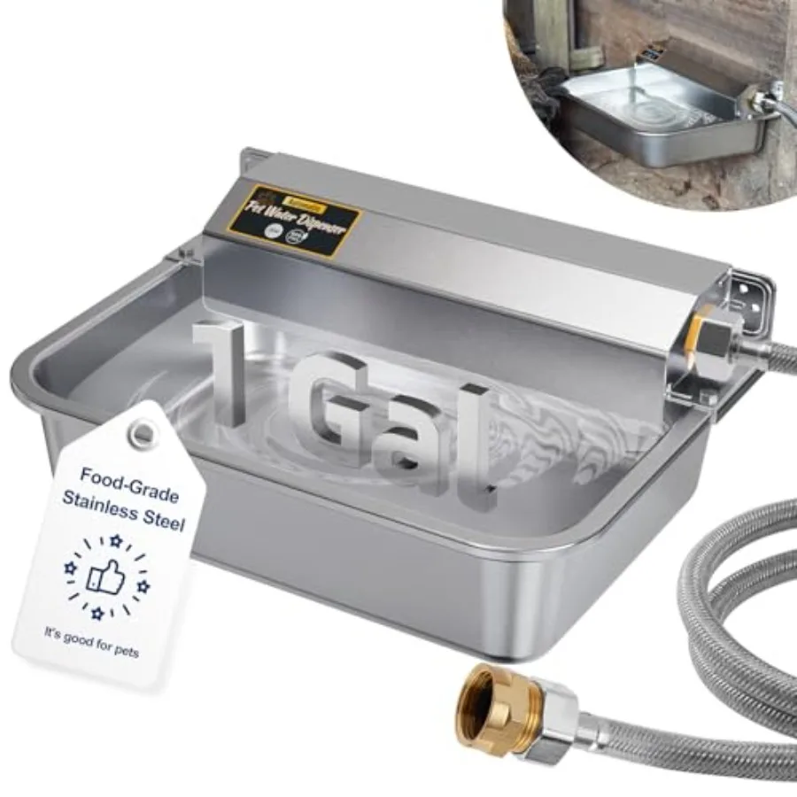 Outdoor automatic dog water dispenser stainless steel silver patented 1-gallon/3.8L capacity with 3/4'' GHT faucet compatibilit
Outdoor automatic dog water dispenser stainless steel silver patented 1-gallon/3.8L capacity with 3/4'' GHT faucet compatibilit