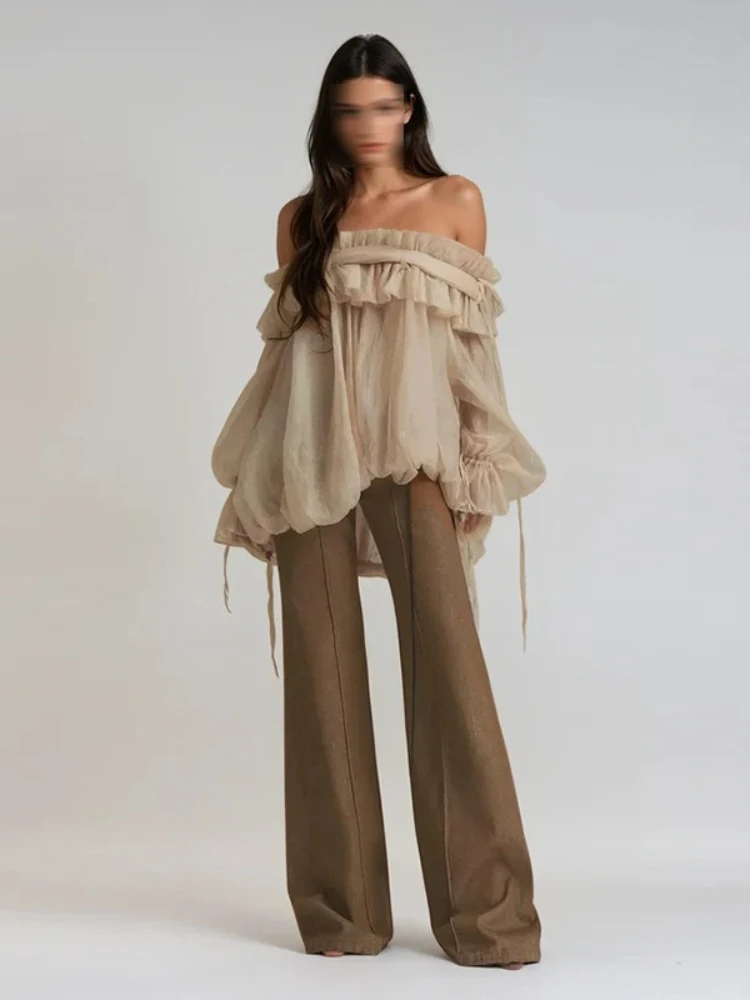 French High-end One Shoulder Shirt 2026 Spring New Shirt with Sleeves and Wooden Ears, Fashionable Design and Lace Up Top
French High-end One Shoulder Shirt 2026 Spring New Shirt with Sleeves and Wooden Ears, Fashionable Design and Lace Up Top