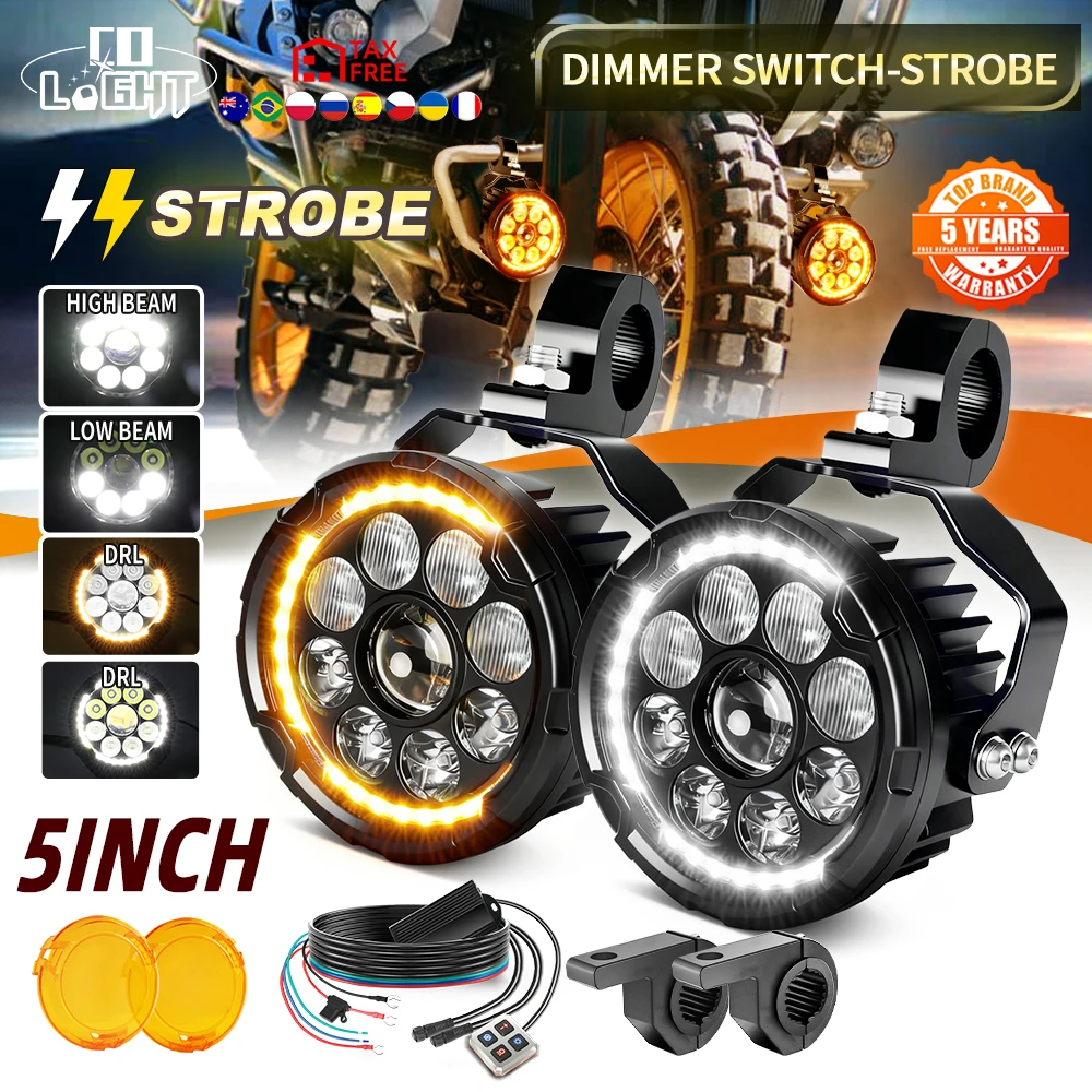 CO LIGHT 5"Motorcycle Headlights White Yellow DRL Dimmer Switch Strobe LED Working Front Light Motorbike Flash Fog Lamp Scooters
CO LIGHT 5"Motorcycle Headlights White Yellow DRL Dimmer Switch Strobe LED Working Front Light Motorbike Flash Fog Lamp Scooters