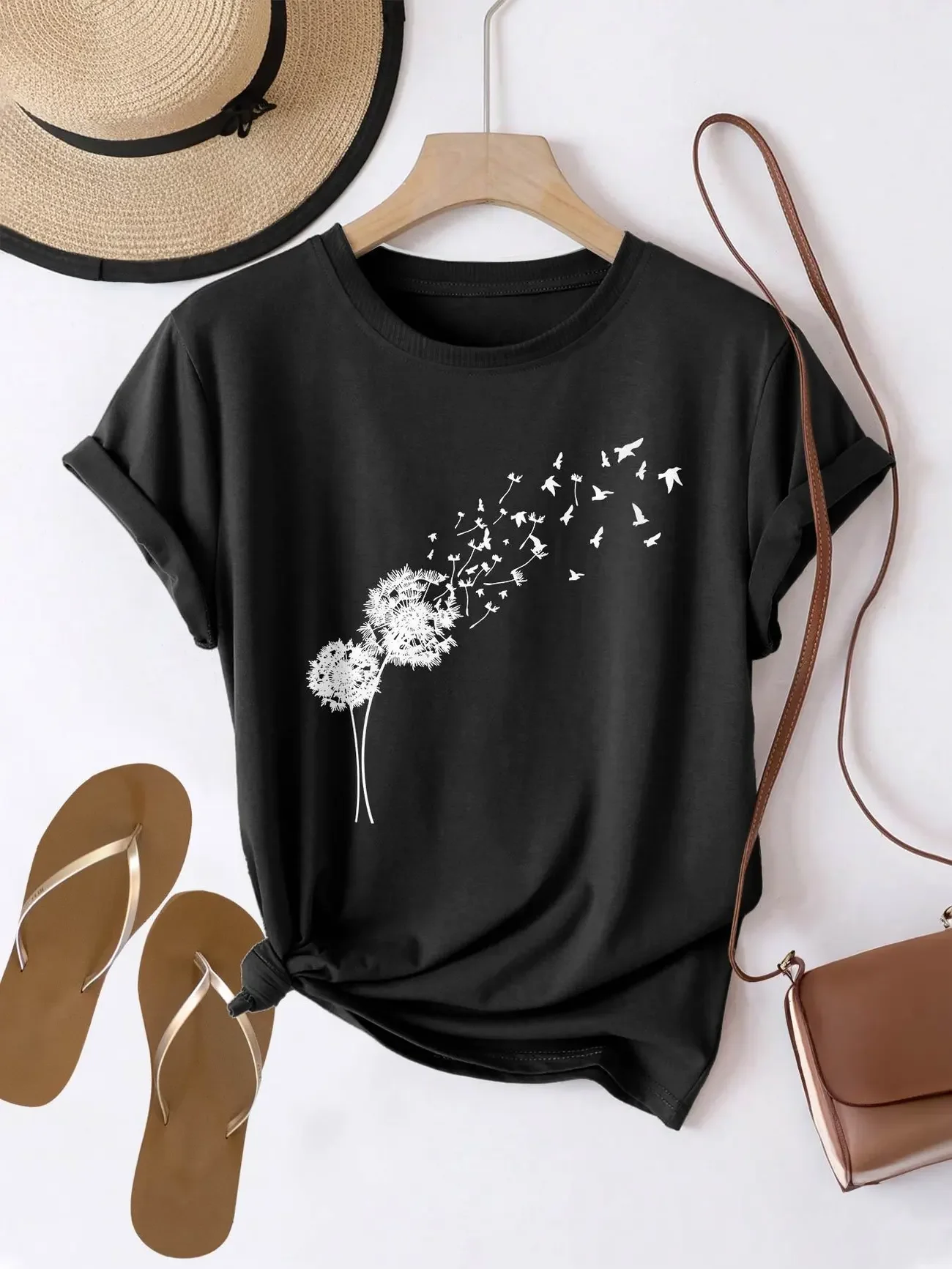 Plus - Size Artistic Dandelion Graphic Tee, Black Short - Sleeve with White Dandelion Print
Plus - Size Artistic Dandelion Graphic Tee, Black Short - Sleeve with White Dandelion Print