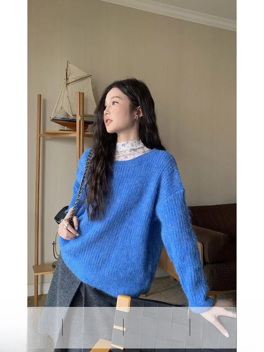 Klein Blue Long Sleeve Knitted Sweater Women's Style Winter White Effect Korean Loose Fit Soft Knitwear round Neck Warm Top
Klein Blue Long Sleeve Knitted Sweater Women's Style Winter White Effect Korean Loose Fit Soft Knitwear round Neck Warm Top