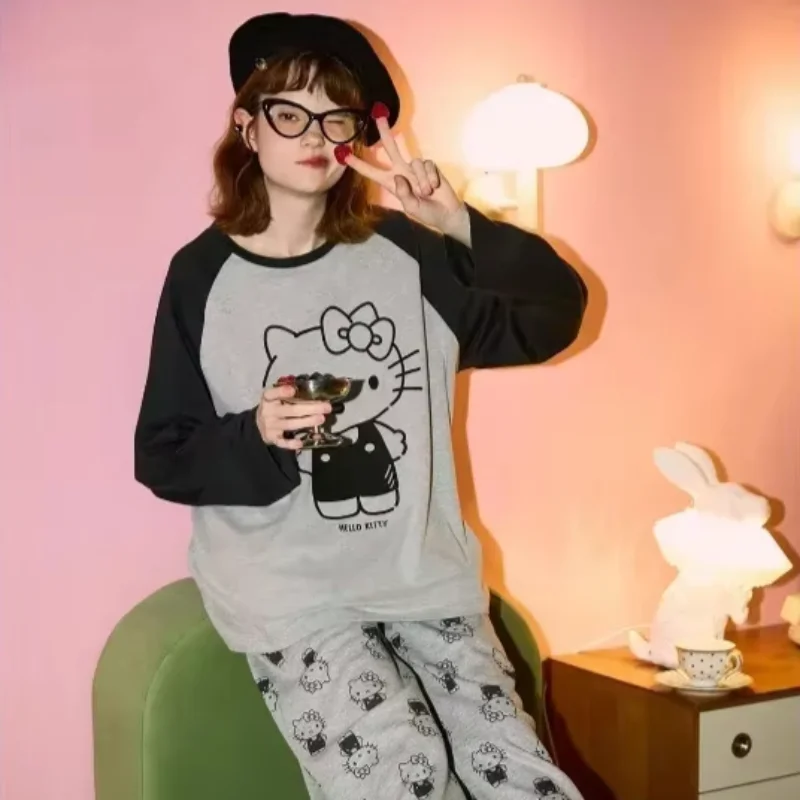 Sanrio Hello Kitty, осенние хлопковые брюки с длинными рукавами, комплект из двух предметов, женские пижамы, шелковая пижама, женский комплект одежды для дома
Sanrio Hello Kitty, осенние хлопковые брюки с длинными рукавами, комплект из двух предметов, женские пижамы, шелковая пижама, женский комплект одежды для дома