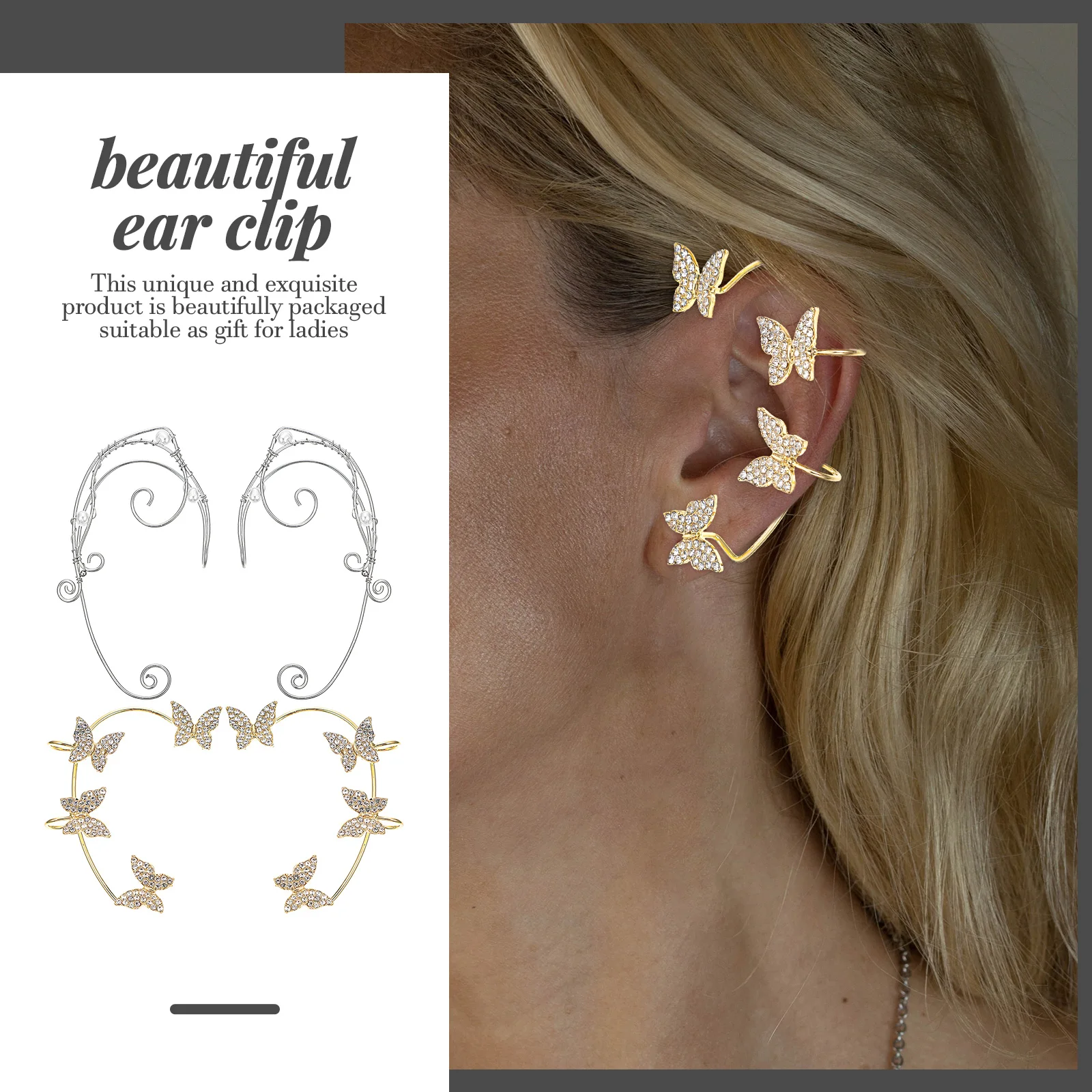 Butterfly Elf Ear Cuff Women Non Piercing Shiny Rhinestone Metal Ear Clips Trendy Fashion Gift for Party Wedding Christmas
Butterfly Elf Ear Cuff Women Non Piercing Shiny Rhinestone Metal Ear Clips Trendy Fashion Gift for Party Wedding Christmas