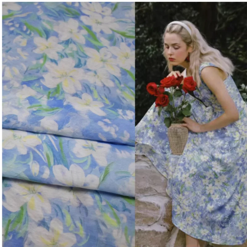 Light BLue White Flower Print Sky Silk Artificial Cotton Fabric for Summer Dress, Shirt, Children Cloth Sewing Telas, Soft T2364
Light BLue White Flower Print Sky Silk Artificial Cotton Fabric for Summer Dress, Shirt, Children Cloth Sewing Telas, Soft T2364