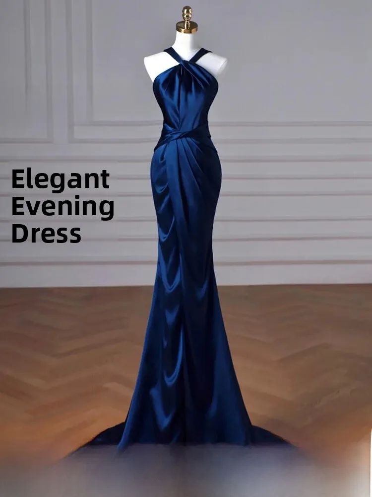 Elegant Blue Satin Neckline Gown for Women Sleeveless Long Dress Fish Tail Design for Performance Wedding Company Annual Meeting
Elegant Blue Satin Neckline Gown for Women Sleeveless Long Dress Fish Tail Design for Performance Wedding Company Annual Meeting