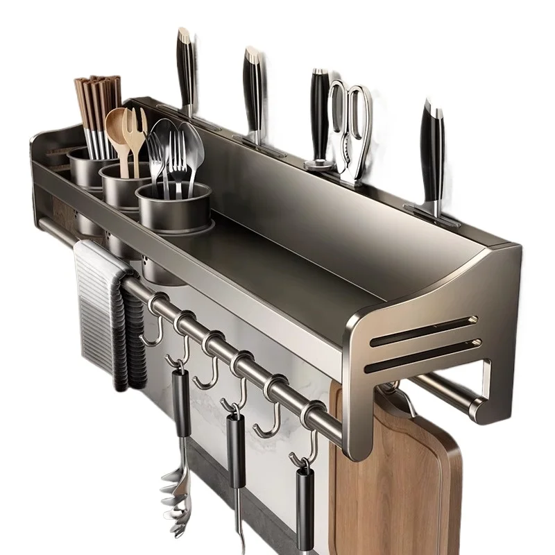 Stainless steel kitchen rack wall-mounted non-punching knife hanger seasoning multi-functional storage rack
Stainless steel kitchen rack wall-mounted non-punching knife hanger seasoning multi-functional storage rack
