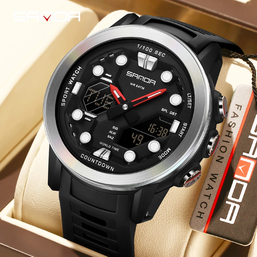 Sanda 3392, модные мужские электронные спортивные многофункциональные светящиеся водонепроницаемые часы с двойным экраном и календарем, мужские часы
Sanda 3392, модные мужские электронные спортивные многофункциональные светящиеся водонепроницаемые часы с двойным экраном и календарем, мужские часы