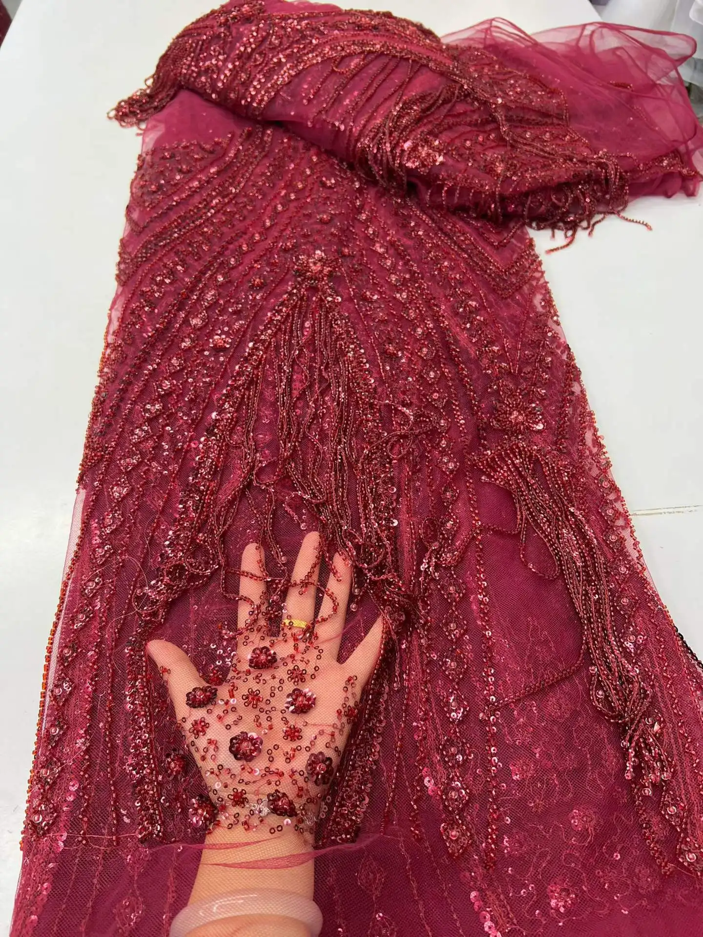 African Luxury Sequins Lace Fabric 2026 Latest Beaded Embroidery French Tulle Mesh Lace Fabric Material For Wedding Sewing
African Luxury Sequins Lace Fabric 2026 Latest Beaded Embroidery French Tulle Mesh Lace Fabric Material For Wedding Sewing
